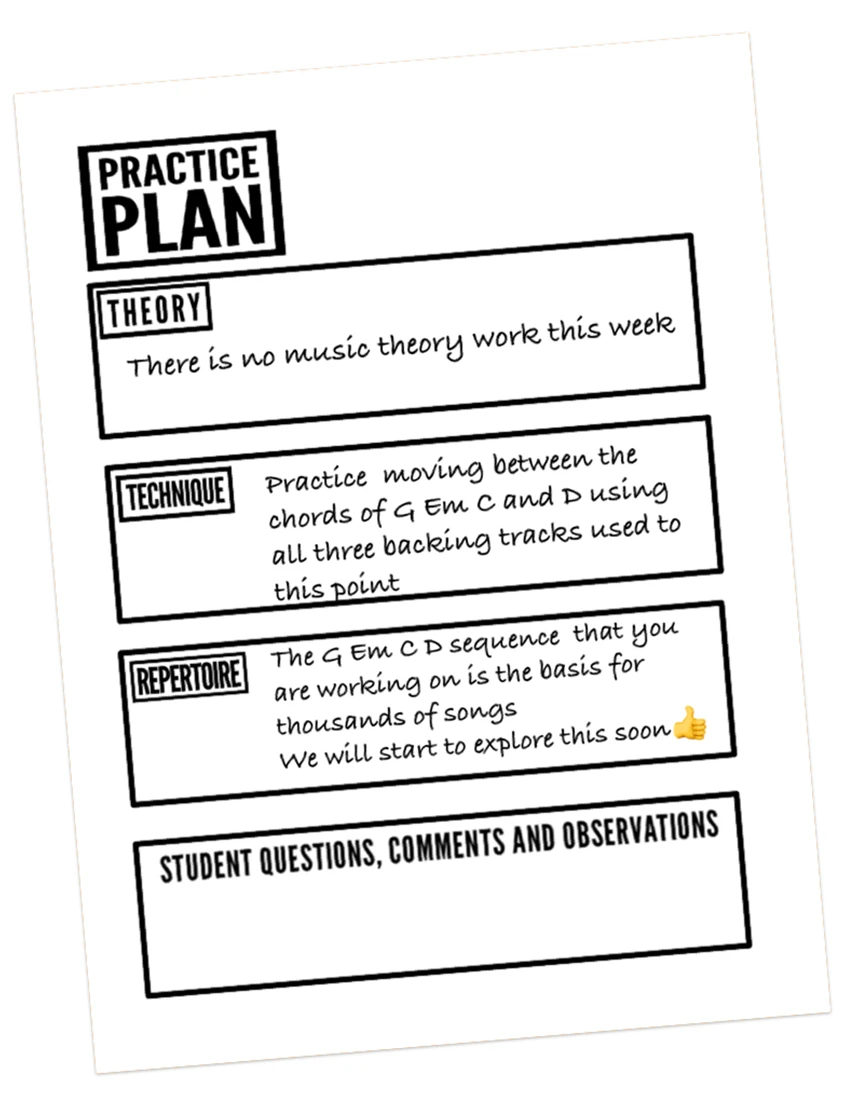 practice plan for a second beginners guitar lesson