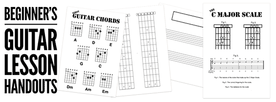 printed PDF handouts for teaching beginners to play the guitar